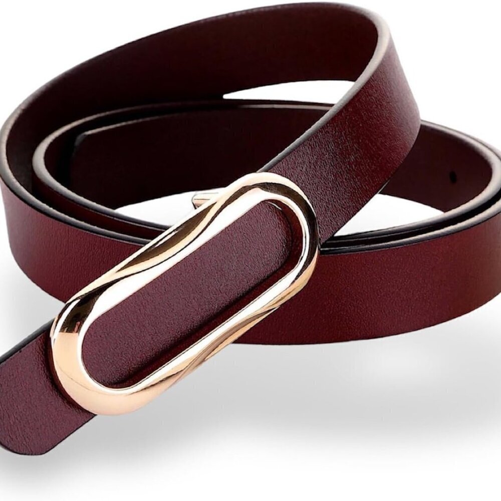 Women's Genuine Leather Belt 0.80 W with Gold Buckle For Pants Jeans